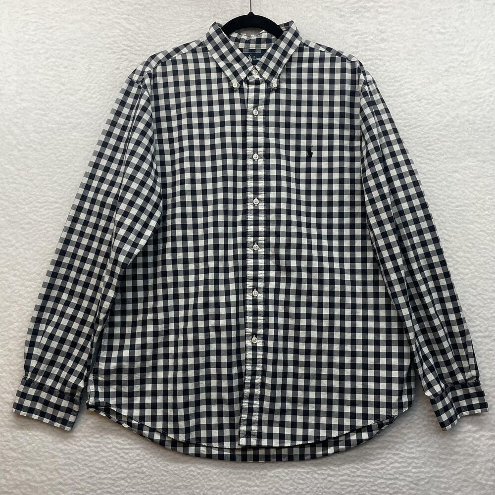 Ralph Lauren Shirt Mens XL Black White Check Custom Fit Button Down Pony Casual